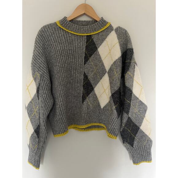 Argyle Sweater Pringle of Scotland H&M Collaboration Gray, White, Yellow Small - Picture 2 of 6